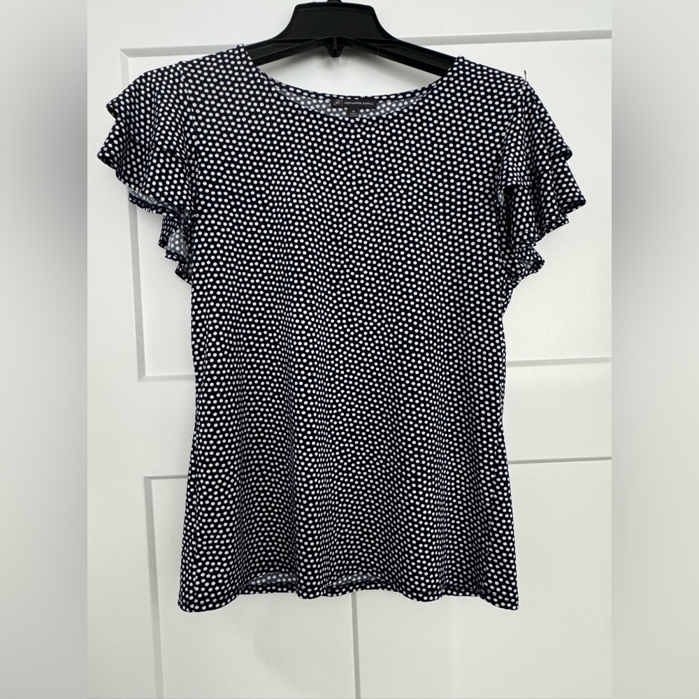 Adrianna Papell Navy and White Polka Dot Blouse